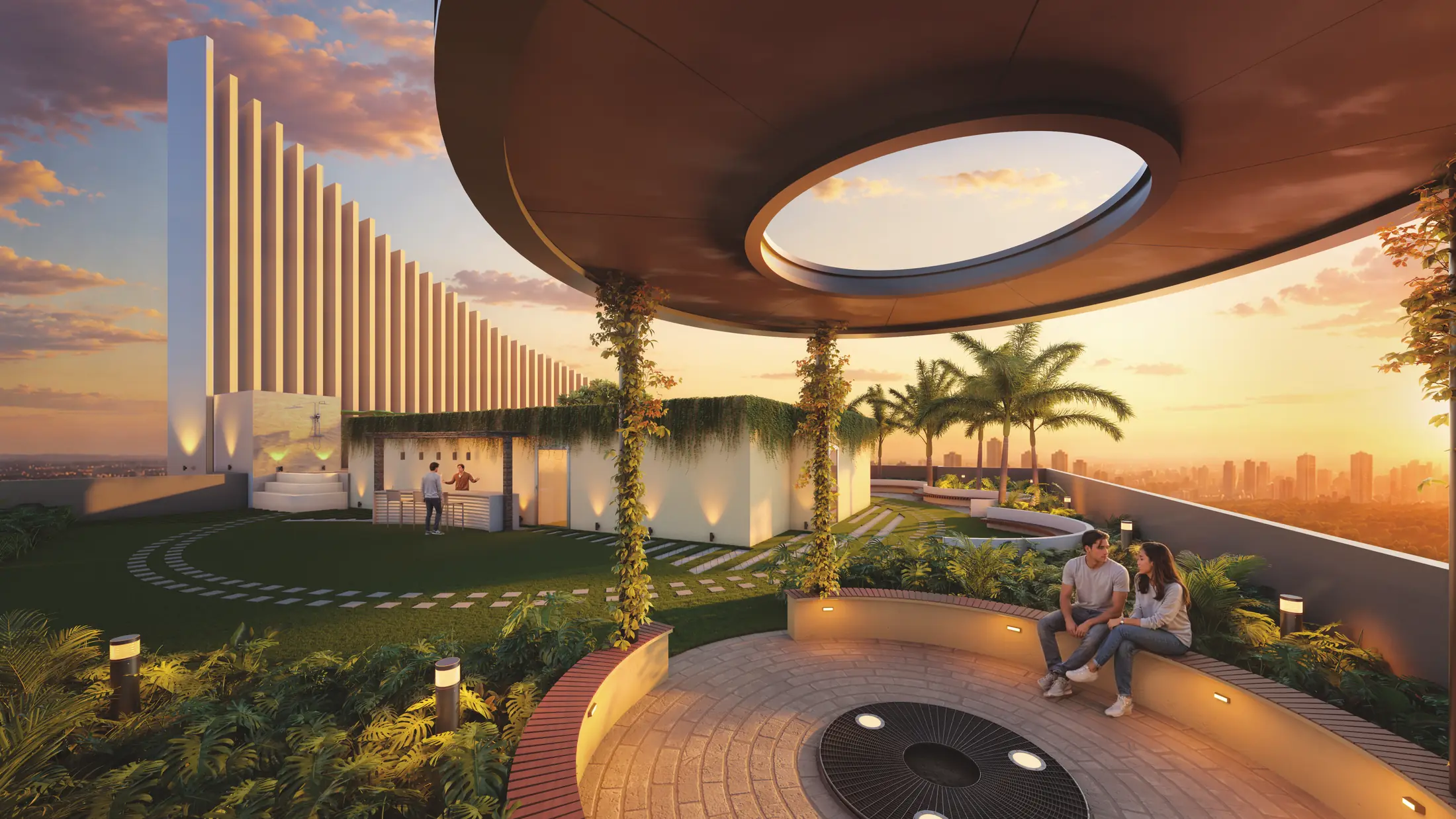 Cut-out gazebo at sunset