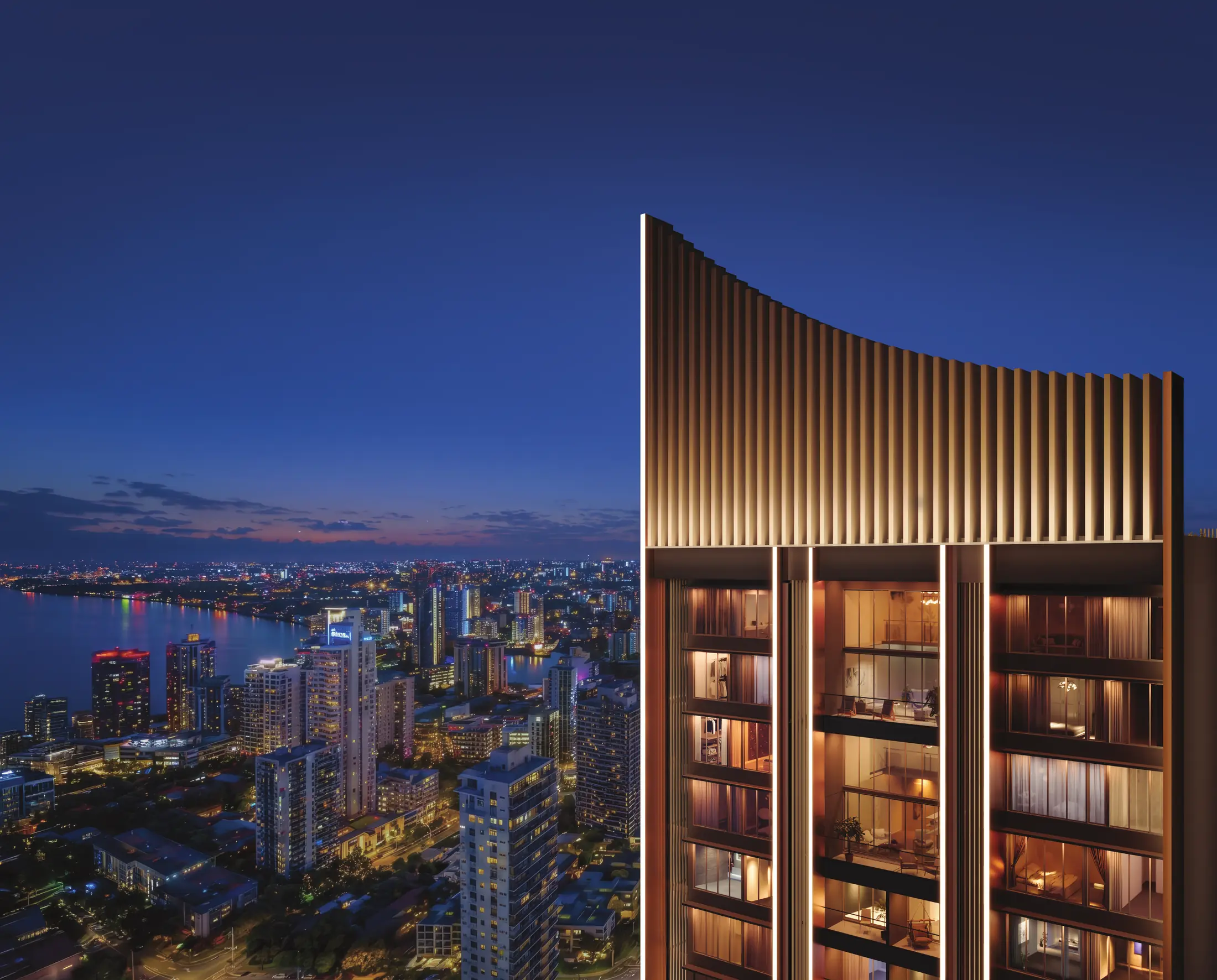 Exclusive sky villas glowing against the Mumbai skyline at night